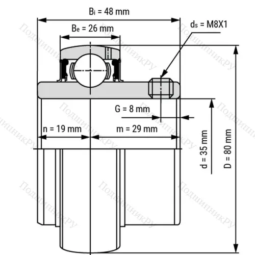 Радиальный шариковый подшипник UC 307 - Вал 35мм