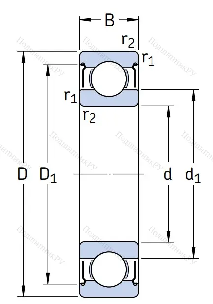 Однорядный шариковый подшипник W 628/6 R - 2Z